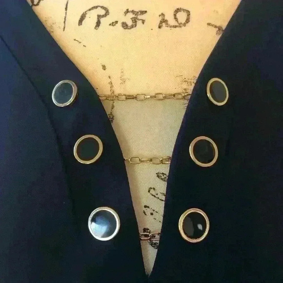 Calvin Klein Navy dress with Gold Chain and Button V-Neck Accents Sz 12 - Picture 2 of 6